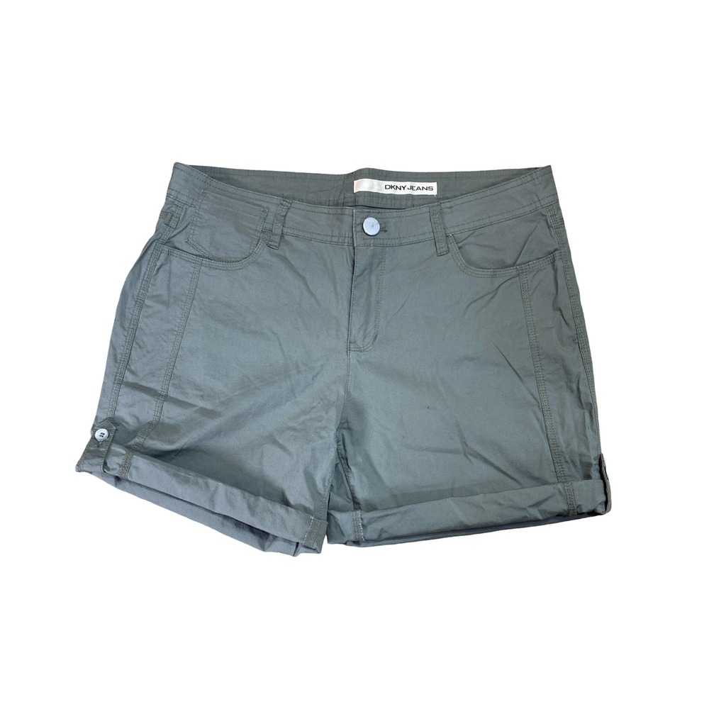 DKNY Jeans Womens Olive Green Cuffed Utility Shorts Size 12 Stretch Cotton